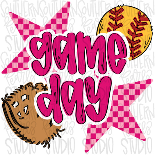Game Day Softball | Pink | Go Team | PNG | Sublimation | Design Download