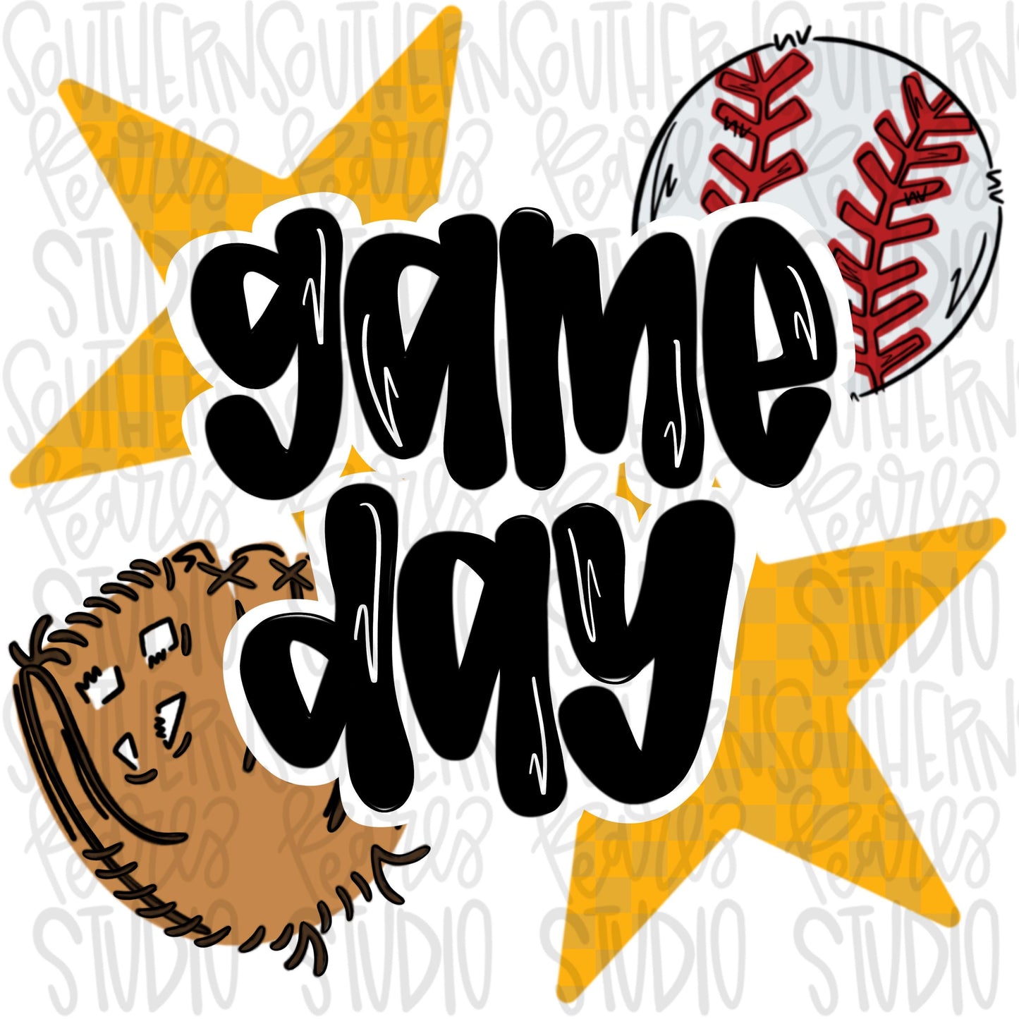 Game Day Baseball | yellow gold | Go Team | PNG | Sublimation | Design Download