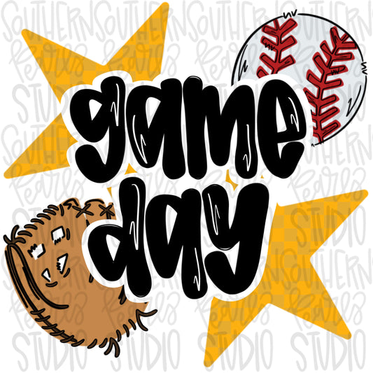 Game Day Baseball | yellow gold | Go Team | PNG | Sublimation | Design Download