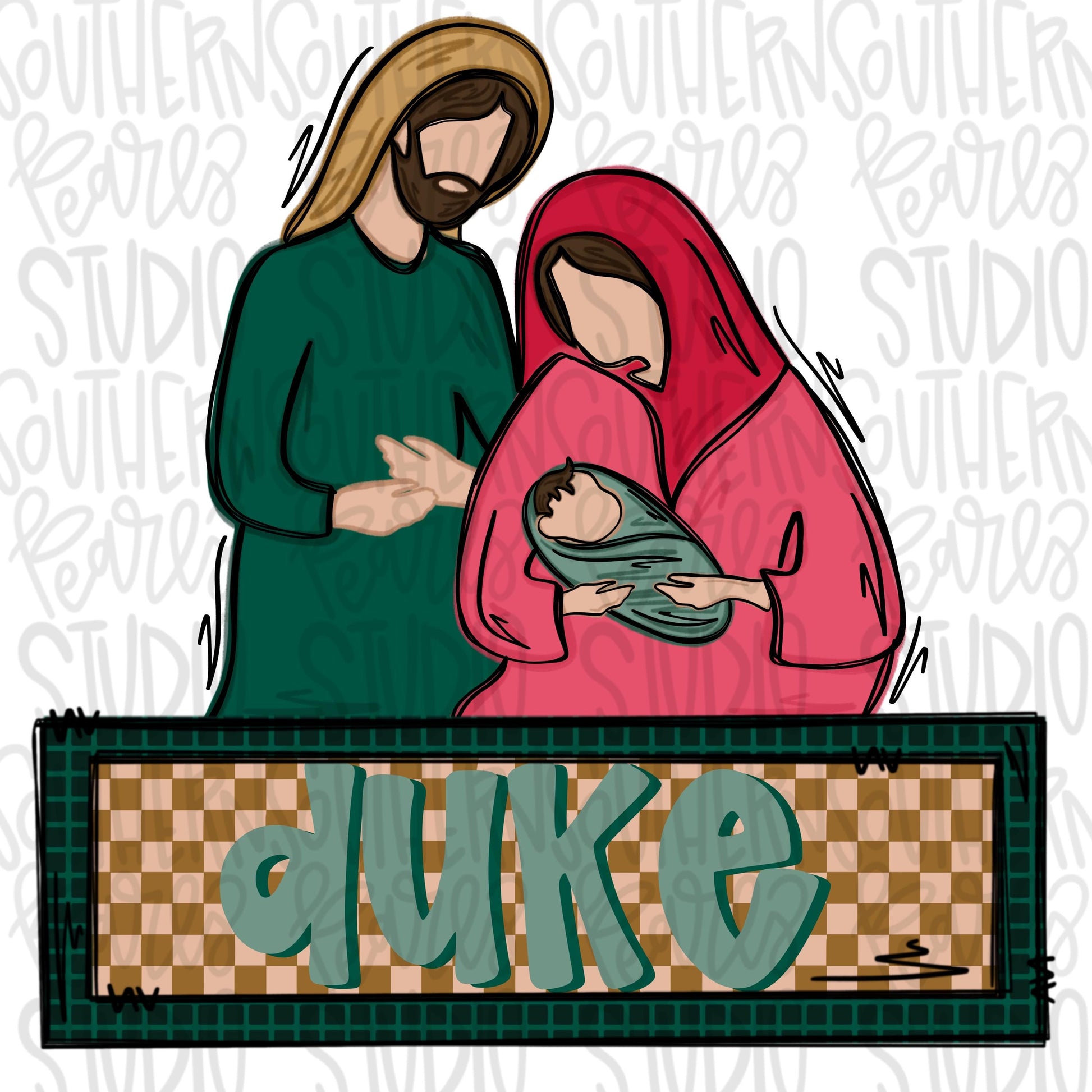 Nativity with green name patch | Sublimation Design | Digital Download | Women’s, Kids Shirt PNG