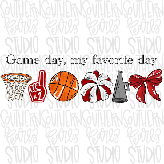 Game Day my favorite day | Basketball and hoop | red | Go Team | PNG | Sublimation | Design Download