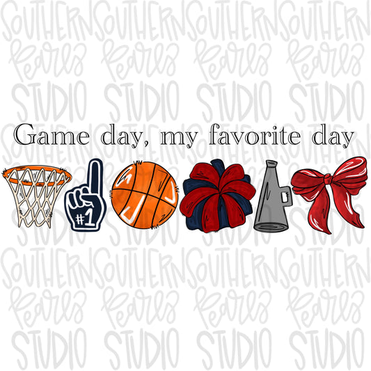 Game Day my favorite day | Basketball and hoop | red and navy | Go Team | PNG | Sublimation | Design Download