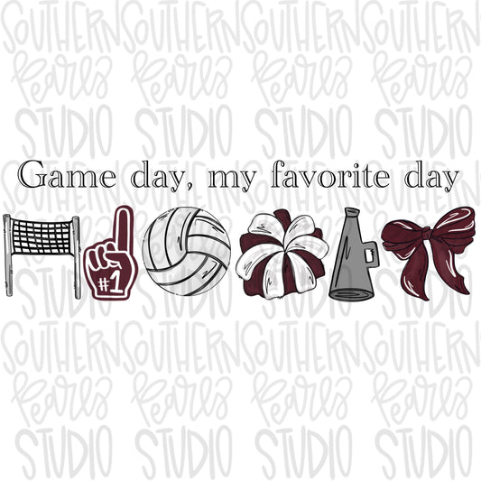 Game Day my favorite day | volleyball and net | maroon | Go Team | PNG | Sublimation | Design Download