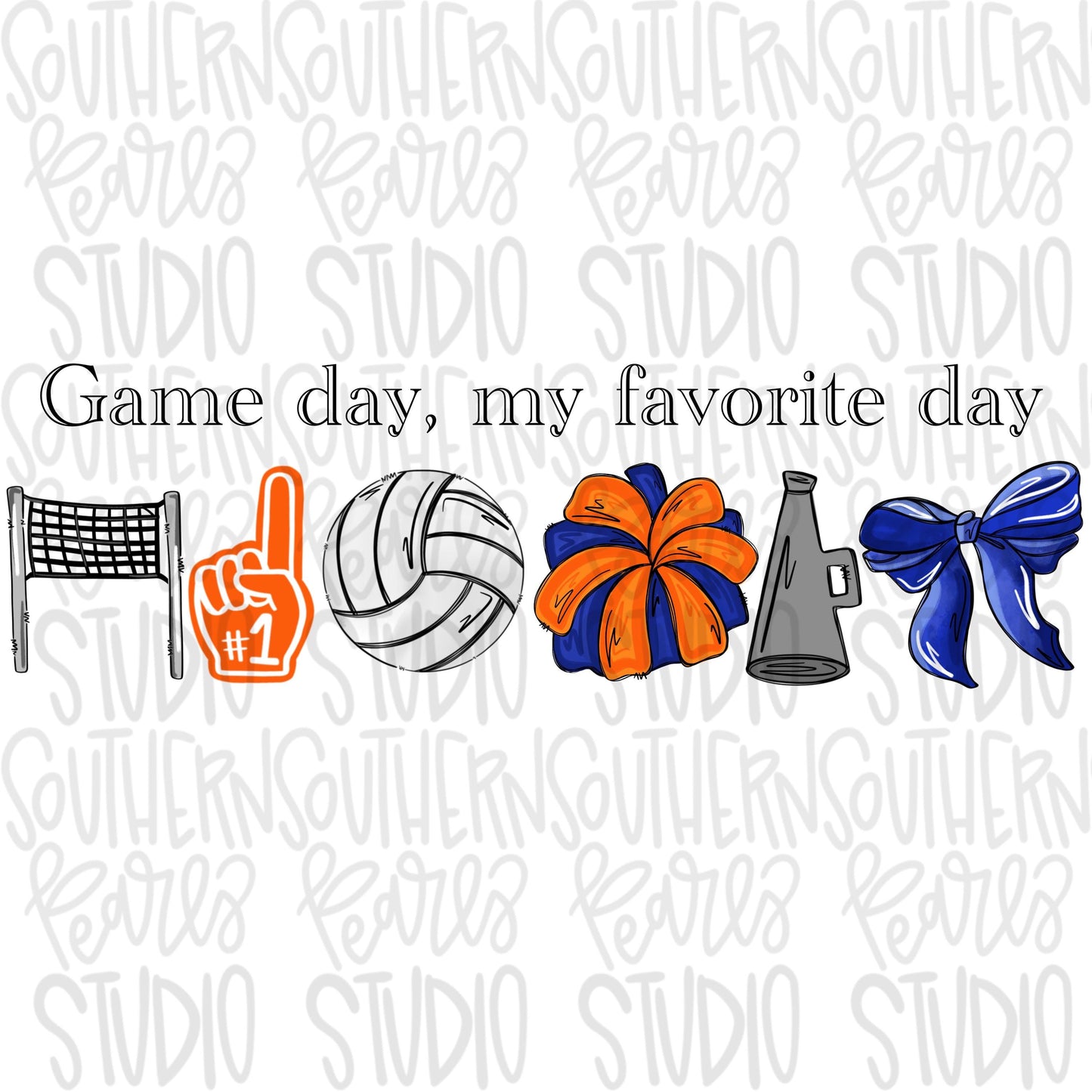 Game Day my favorite day | volleyball and net | royal and orange | Go Team | PNG | Sublimation | Design Download