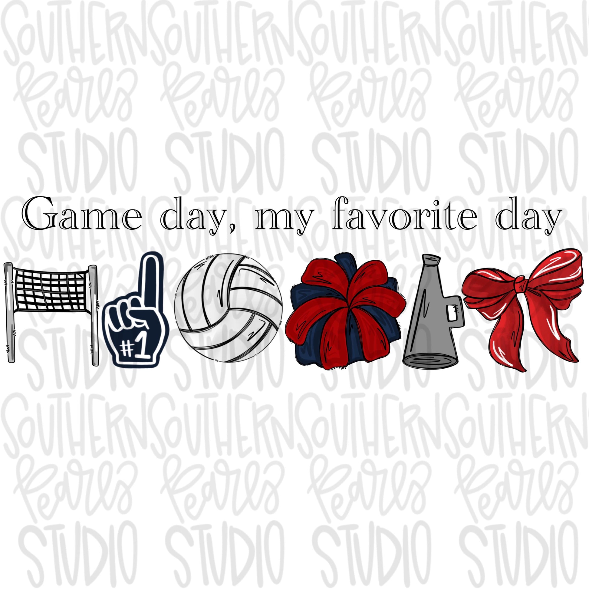 Game Day my favorite day | volleyball and net | red and navy | Go Team | PNG | Sublimation | Design Download