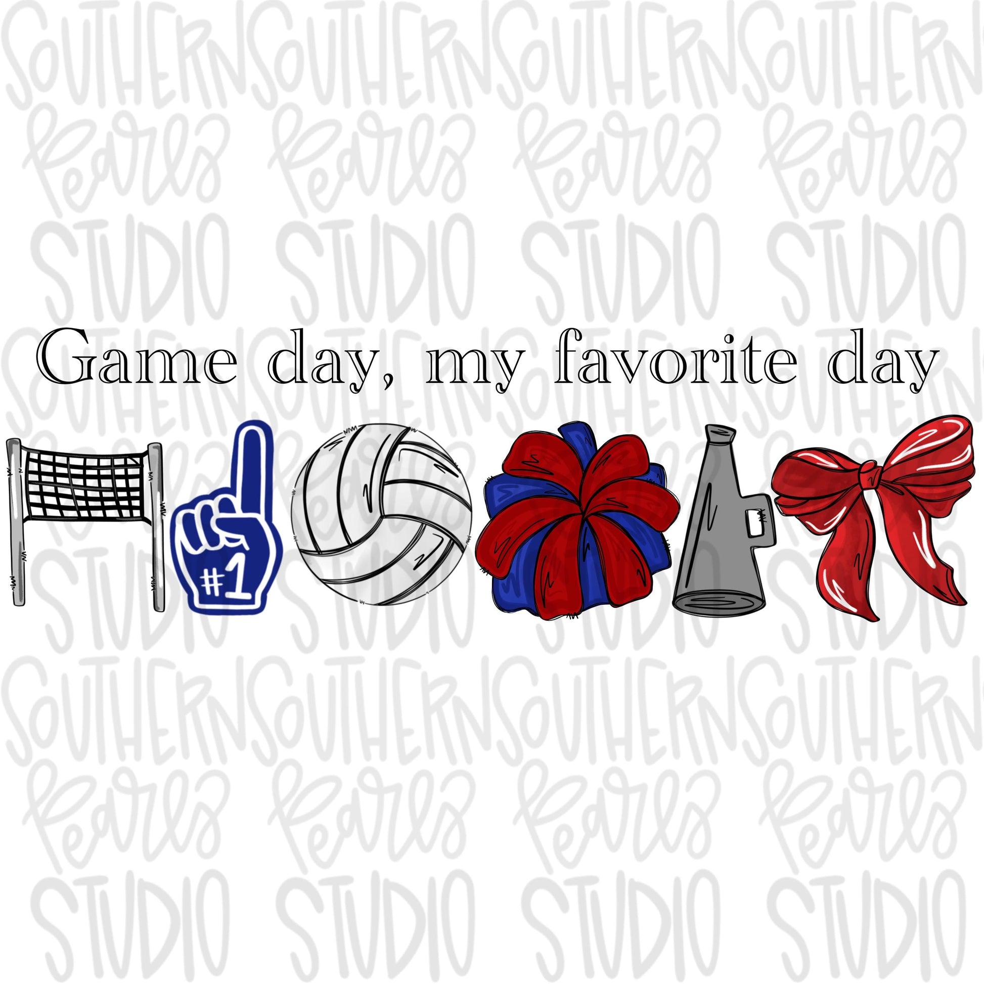 Game Day my favorite day | volleyball and net | royal and red | Go Team | PNG | Sublimation | Design Download