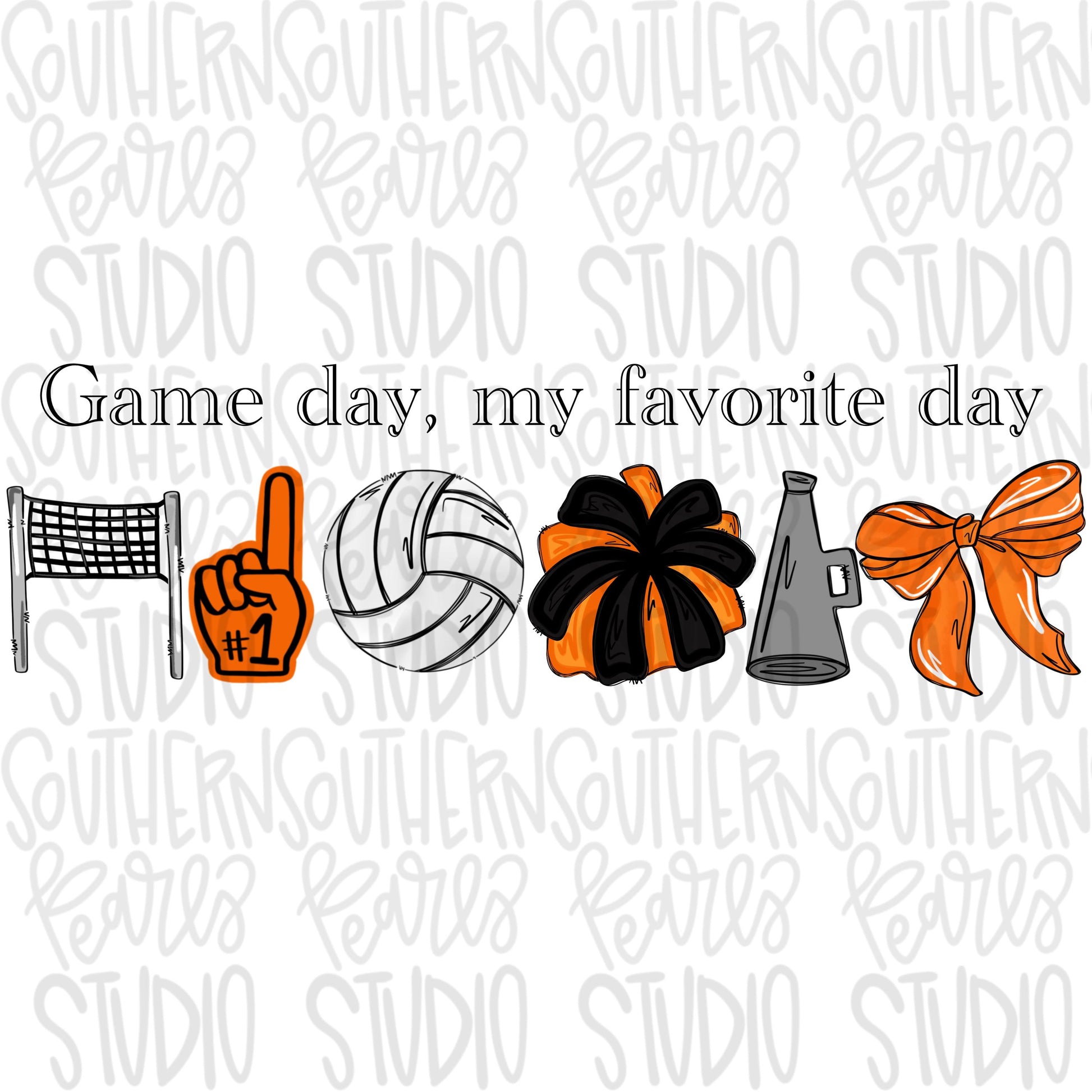 Game Day my favorite day | volleyball and net | orange and black | Go Team | PNG | Sublimation | Design Download