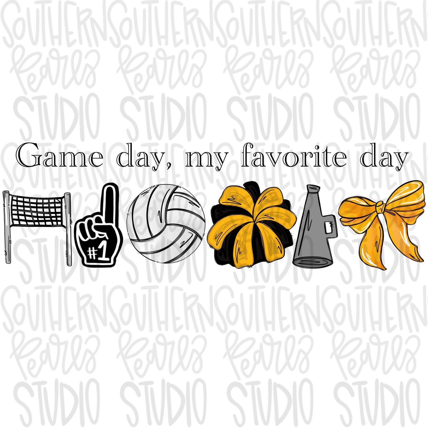 Game Day my favorite day | volleyball and net | yellow and black | Go Team | PNG | Sublimation | Design Download