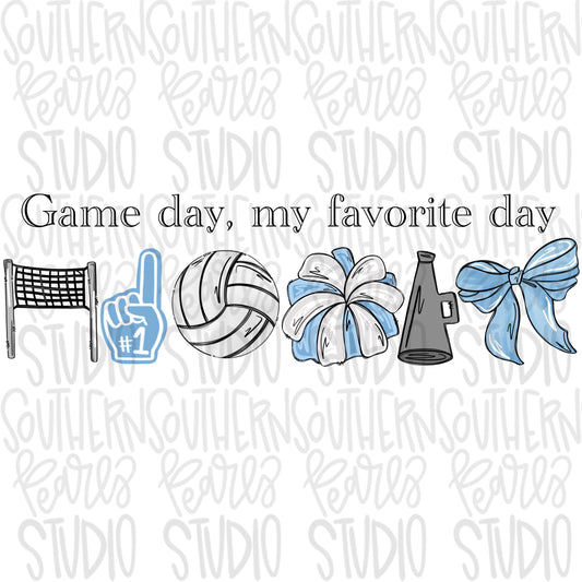 Game Day my favorite day | volleyball and net | Columbia blue | Go Team | PNG | Sublimation | Design Download