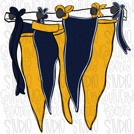 Build your own Team Pennants | navy and yellow | Go Team | PNG | Sublimation | Design Download