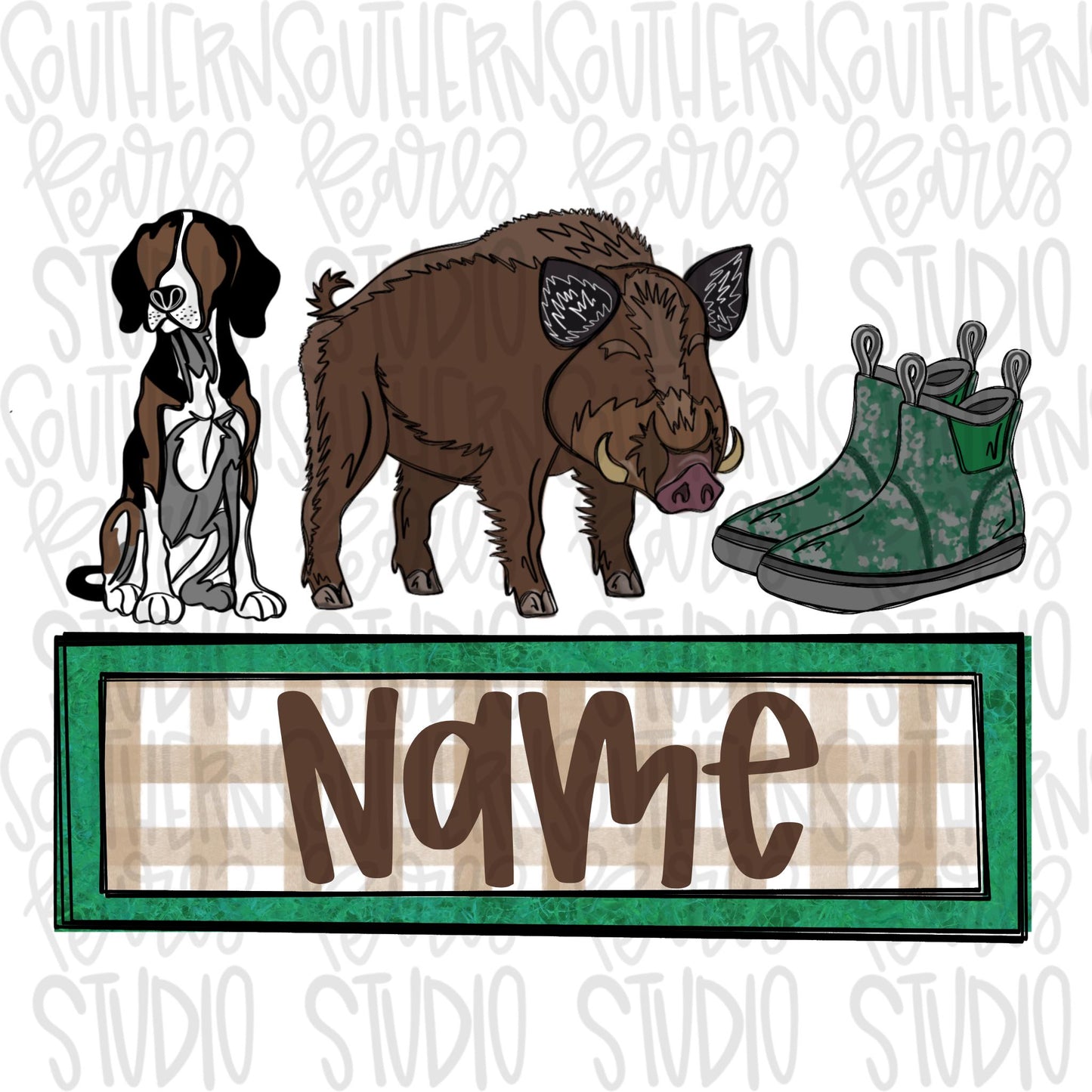 Hog hunting with dog name plate | Sublimation Design | Digital Download | Women’s, Kids Shirt PNG
