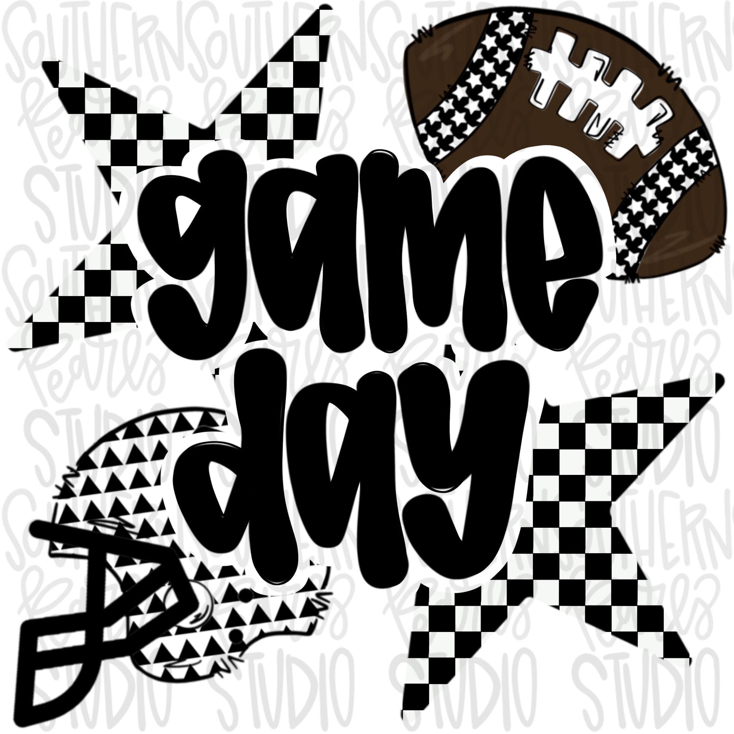 Game Day Football and helmet | black and white | Go Team | PNG | Sublimation | Design Download