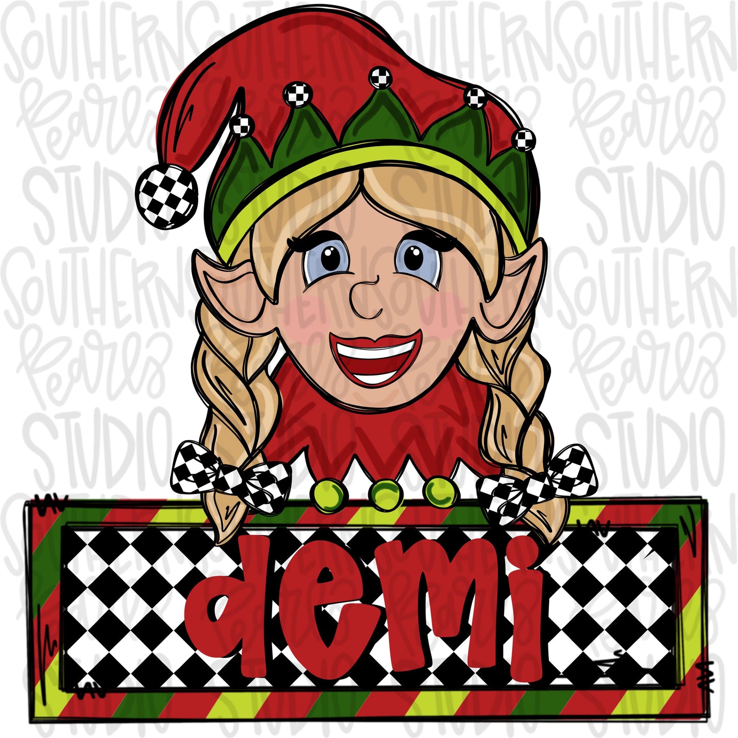 Santa’s helpers Elves girl blonde hair with name patch | Sublimation Design | Digital Download | Women’s, Kids Shirt PNG