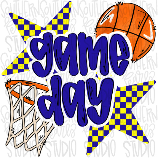 Game Day basketball | Royal and Yellow gold | Go Team | PNG | Sublimation | Design Download