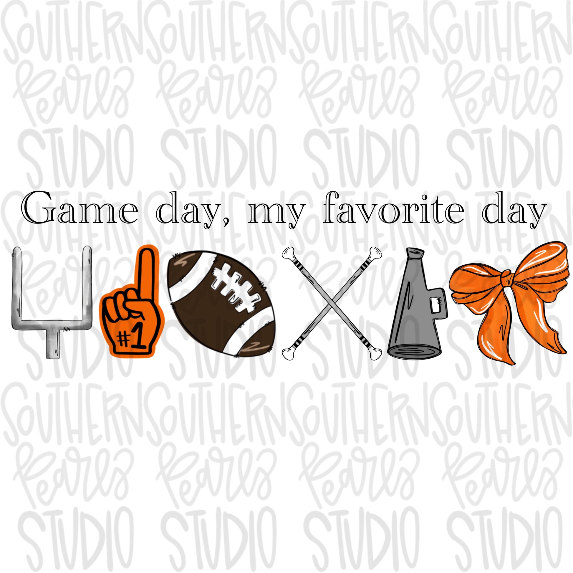 Game Day my favorite day | Football and megaphone and baton | orange and black | Go Team | PNG | Sublimation | Design Download