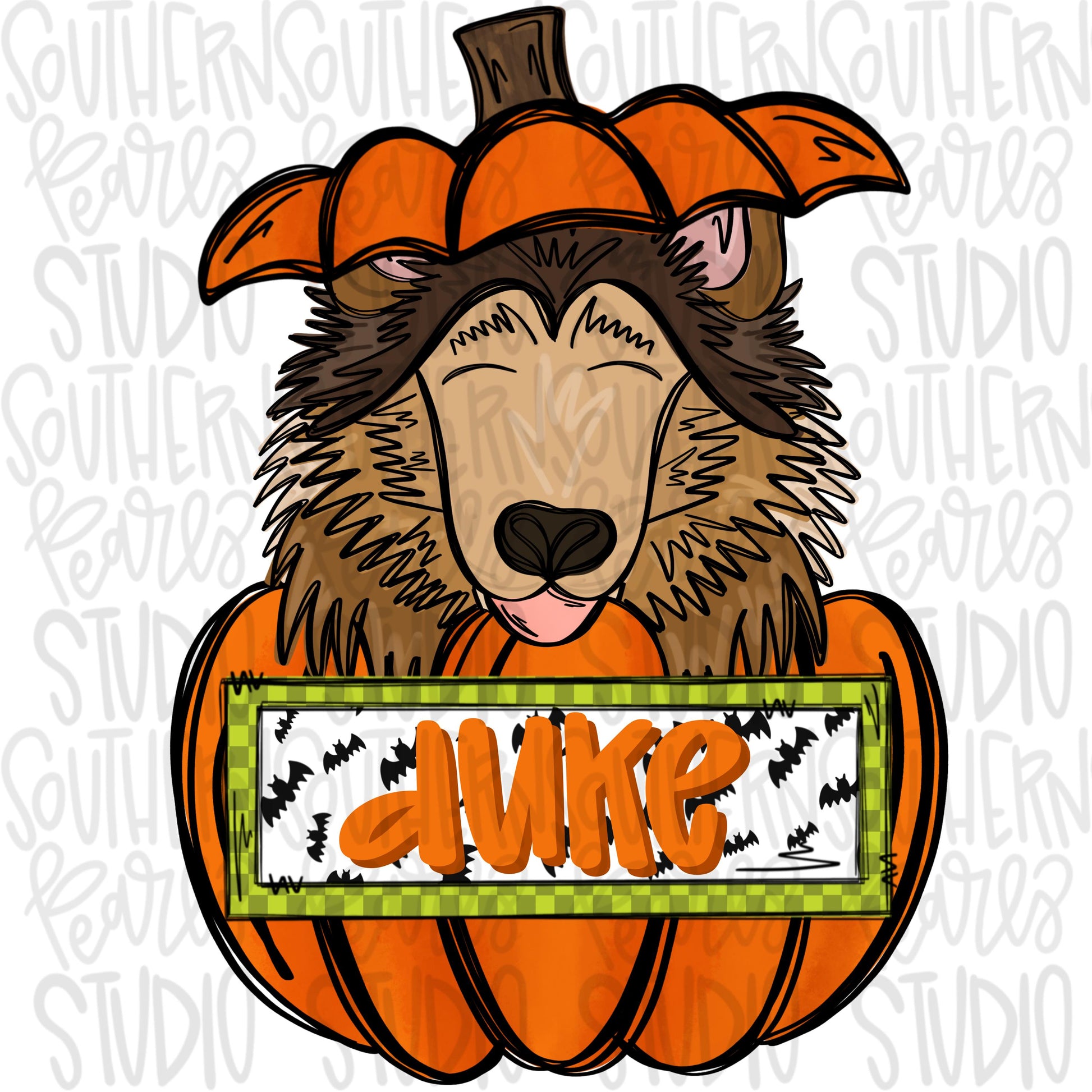 Collie in pumpkin with Name Patch | Sublimation Design | Digital Download | Women’s, Kids Shirt PNG