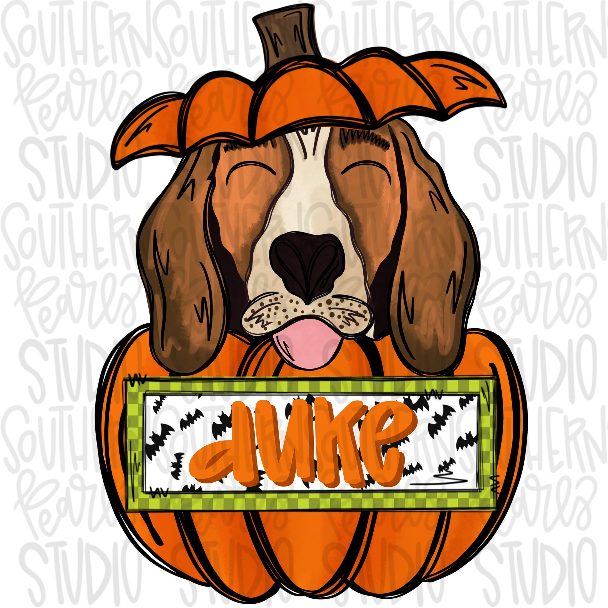 Beagle in pumpkin with Name Patch | Sublimation Design | Digital Download | Women’s, Kids Shirt PNG