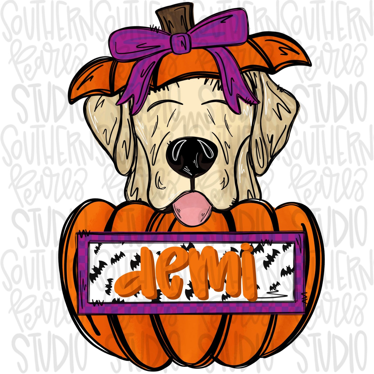 Lab in pumpkin with bow and Name Patch | Sublimation Design | Digital Download | Women’s, Kids Shirt PNG