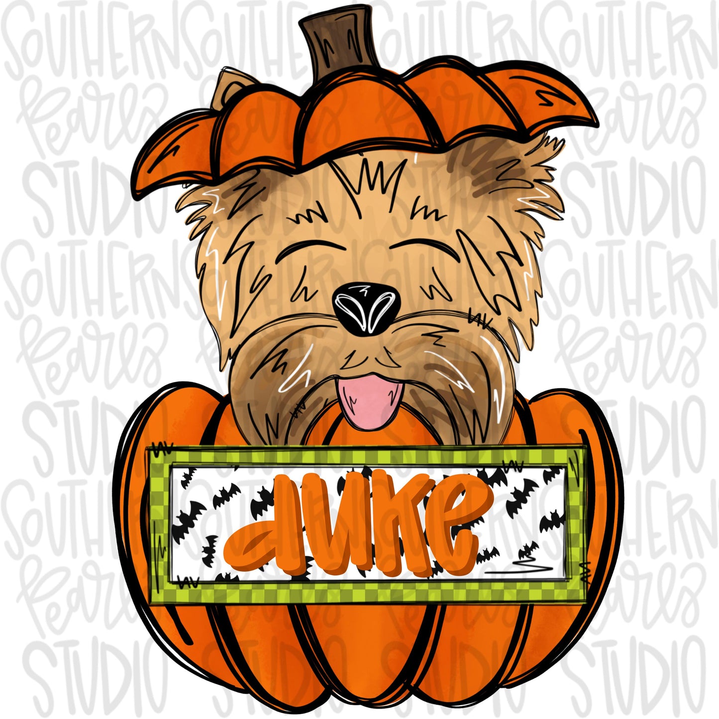 Yorkie in pumpkin with Name Patch | Sublimation Design | Digital Download | Women’s, Kids Shirt PNG