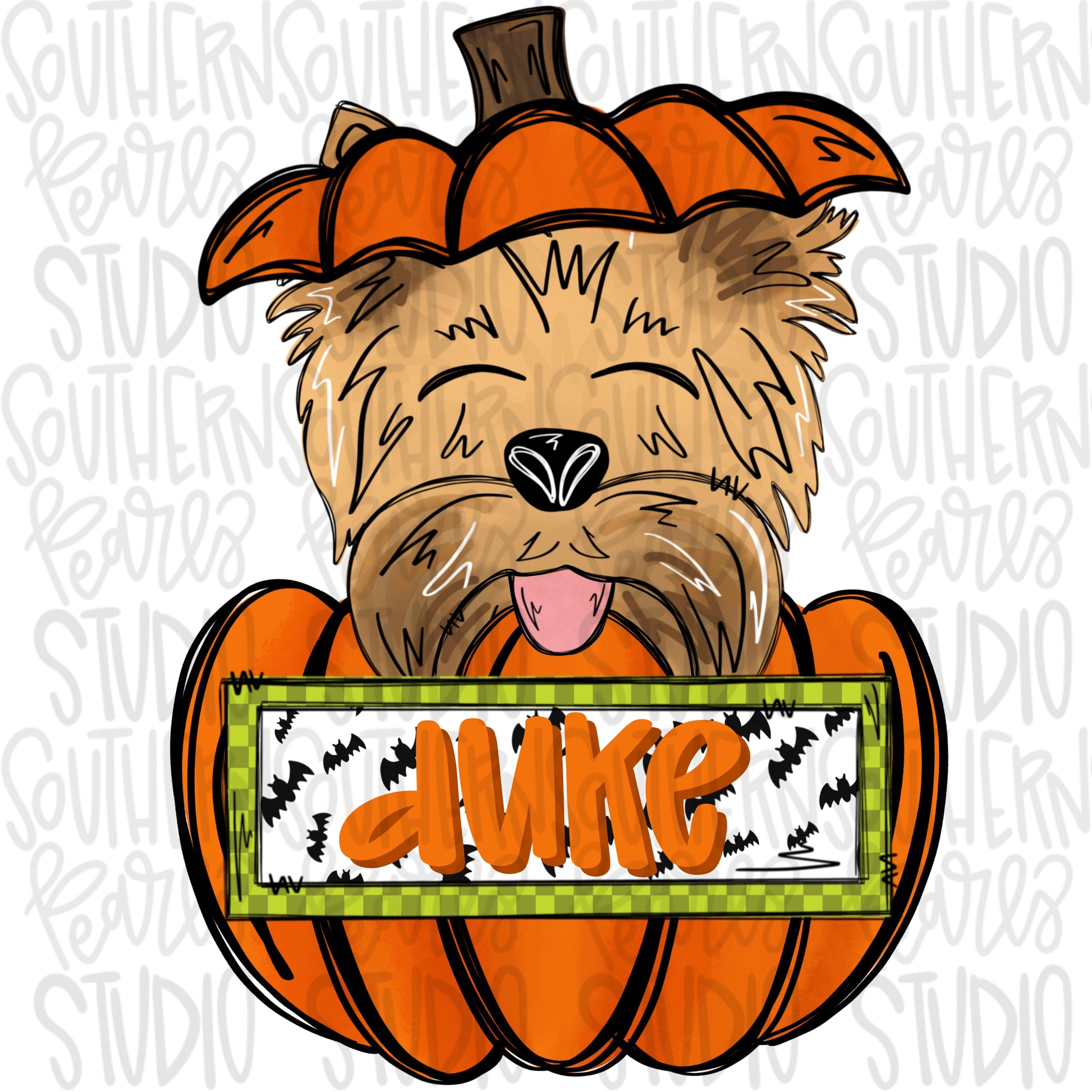 Yorkie in pumpkin with Name Patch | Sublimation Design | Digital Download | Women’s, Kids Shirt PNG