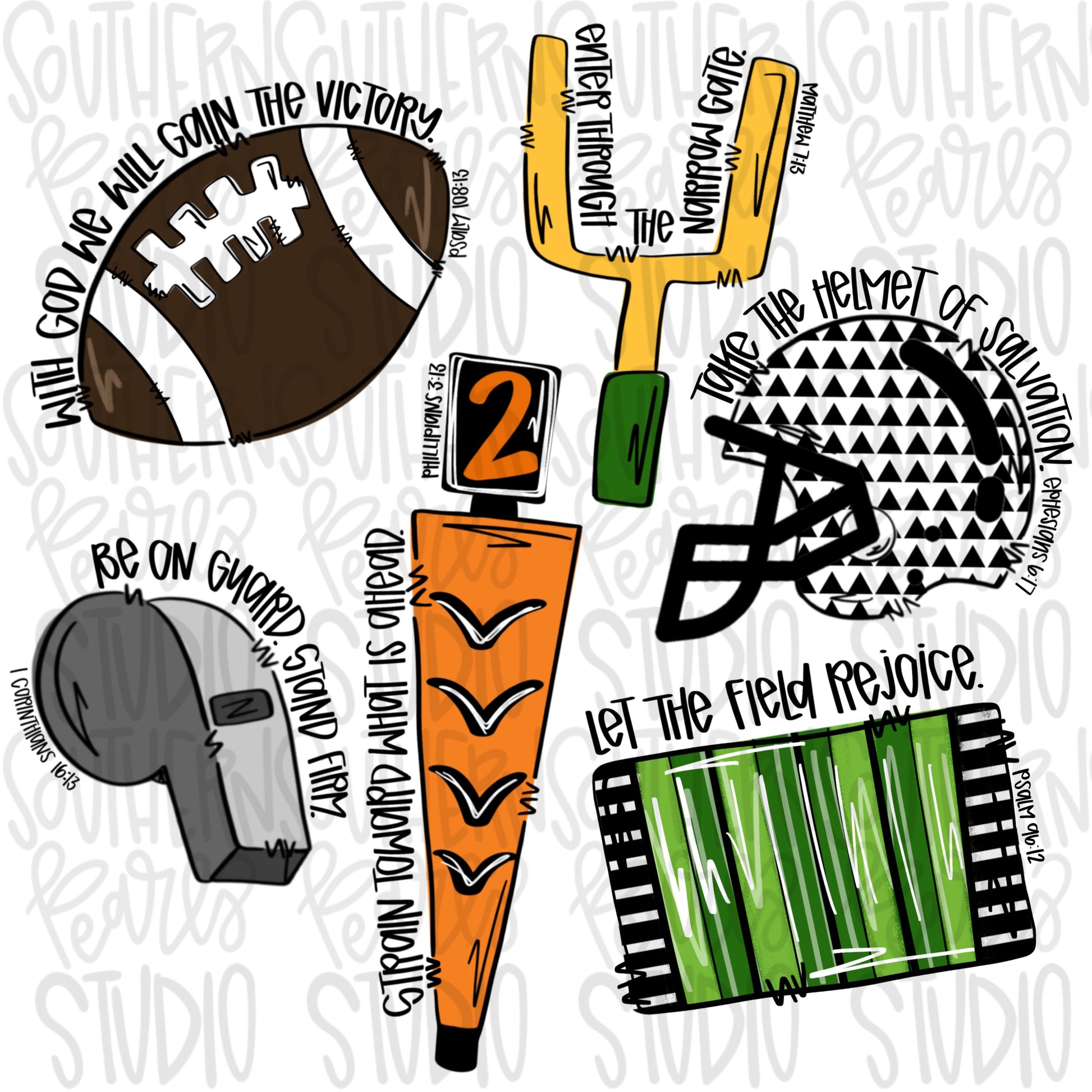 Football items collage | Bible verses| Go Team | PNG | Sublimation | Design Download