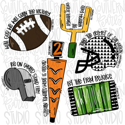 Football items collage | Bible verses| Go Team | PNG | Sublimation | Design Download