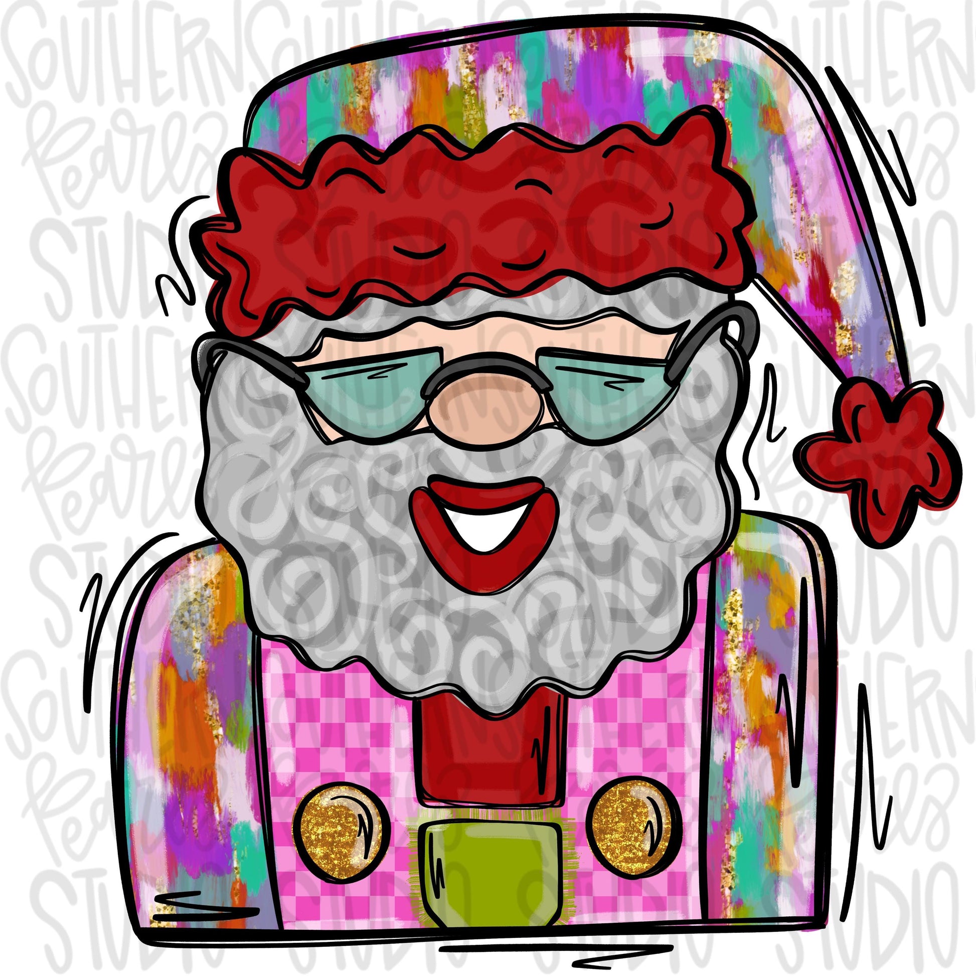 Santa bright colors with glasses | Sublimation Design | Digital Download | Women’s, Kids Shirt PNG