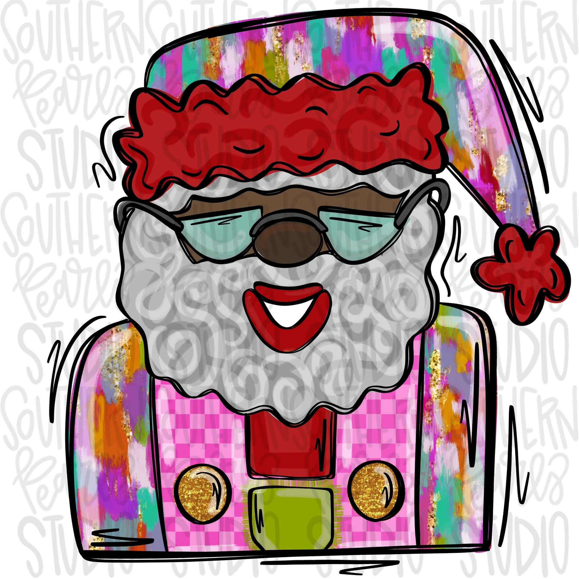 Dark Santa with bright colors with glasses | Sublimation Design | Digital Download | Women’s, Kids Shirt PNG