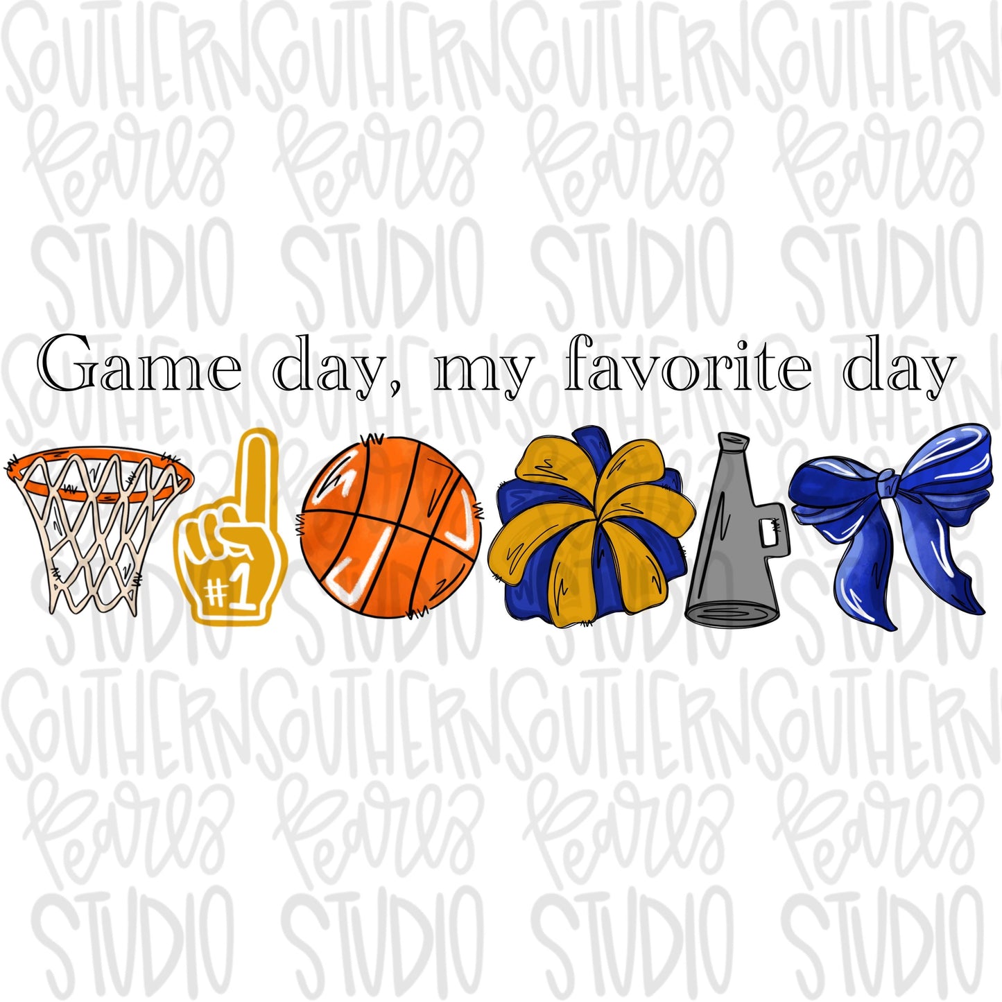 Game Day my favorite day | Basketball and hoop | royal and yellow gold | Go Team | PNG | Sublimation | Design Download