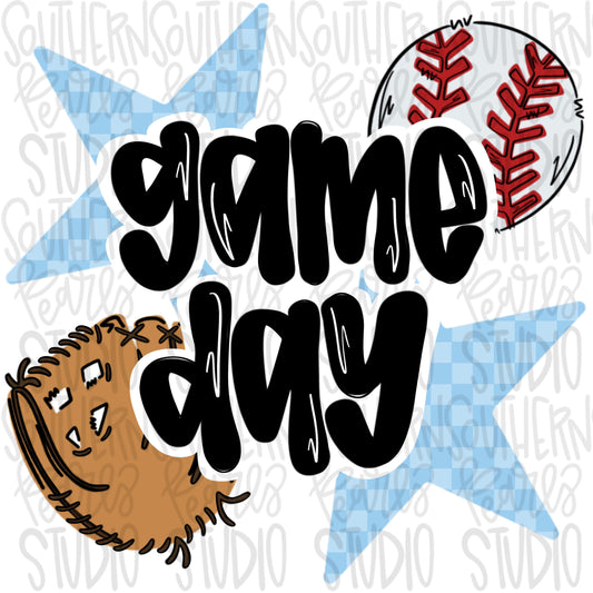 Game Day Baseball | Columbia blue and black | Go Team | PNG | Sublimation | Design Download