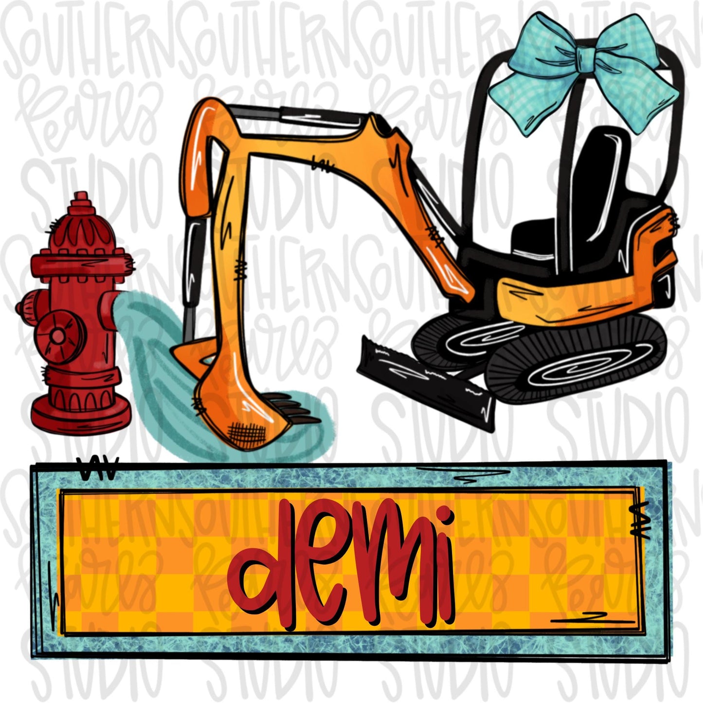 Water authority excavator design with bow and name plate | Sublimation Design | Digital Download | Women’s, Kids Shirt PNG