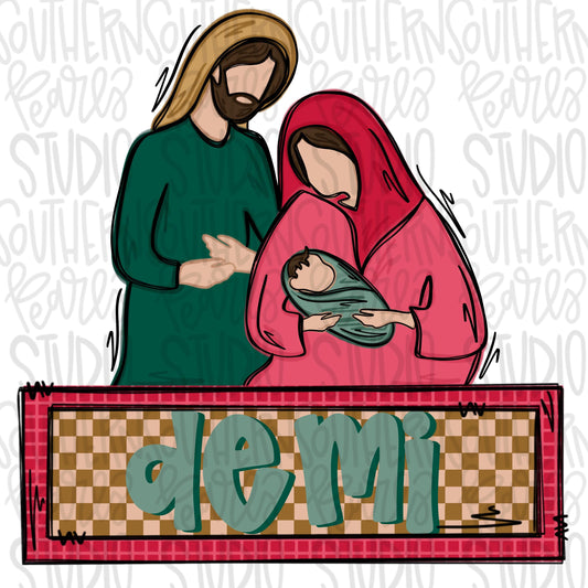 Nativity with pink name patch | Sublimation Design | Digital Download | Women’s, Kids Shirt PNG