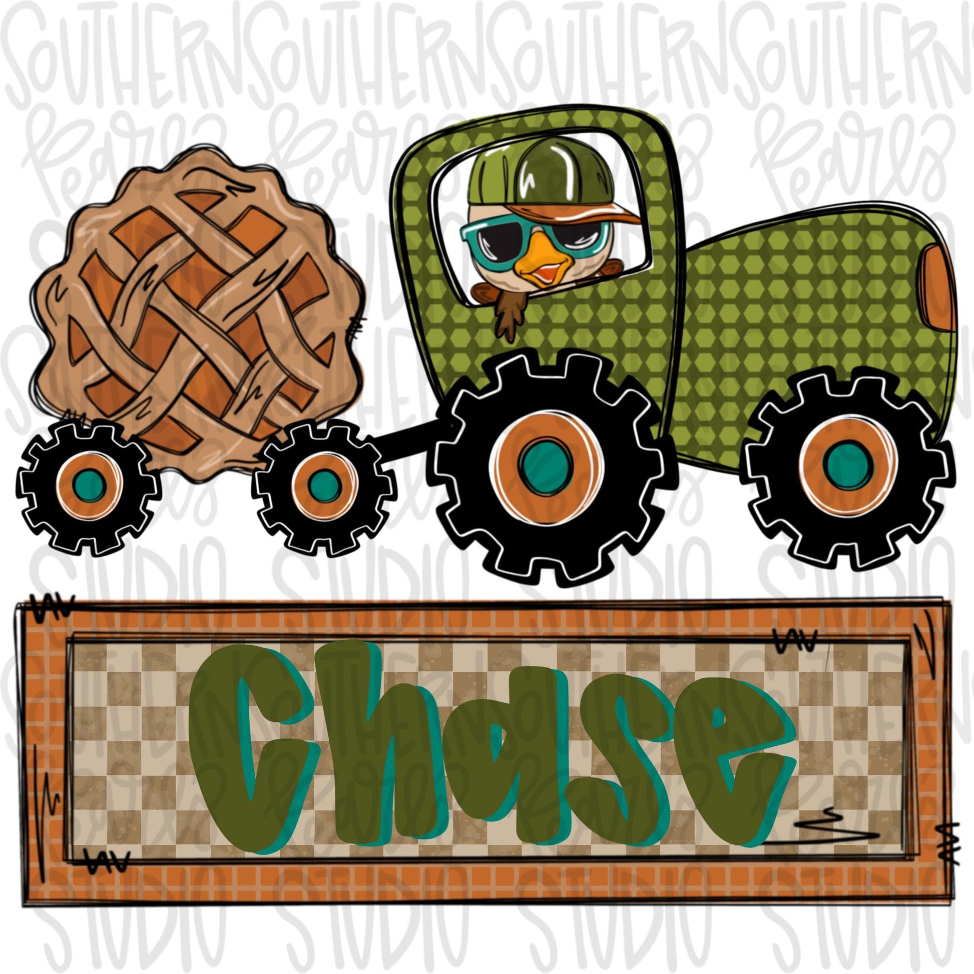 Turkey driving tractor pulling pumpkin pie with Name Patch | boy | Sublimation Design | Digital Download | Women’s, Kids Shirt PNG