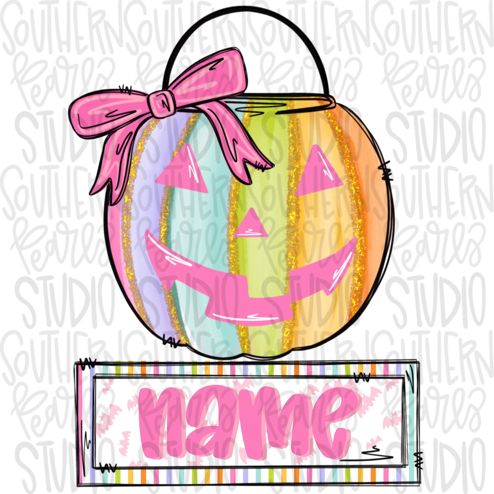 Halloween bucket pastel colors with name patch and without | two files | Sublimation Design | Digital Download | Women’s, Kids Shirt PNG