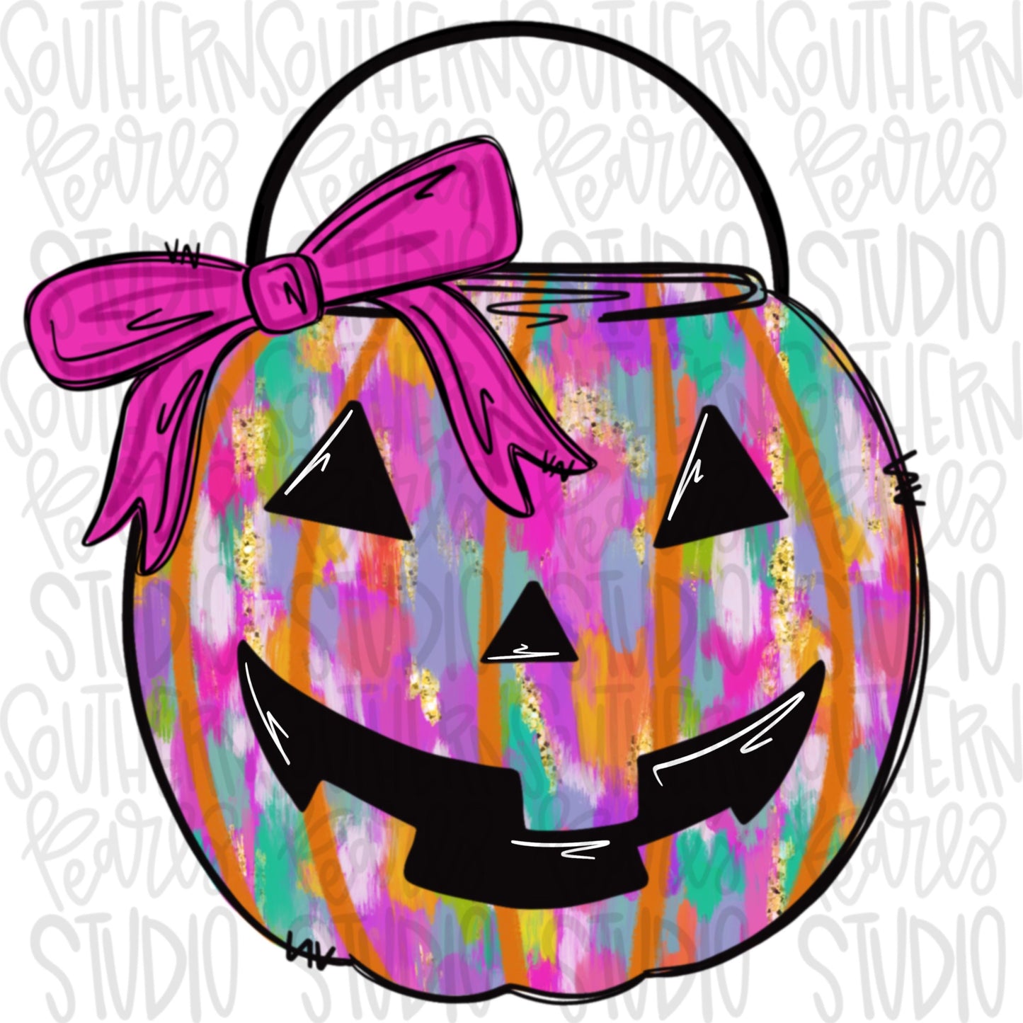 Halloween bucket bright brushstrokes with and without name patch|two files | Sublimation Design | Digital Download | Women’s, Kids Shirt PNG