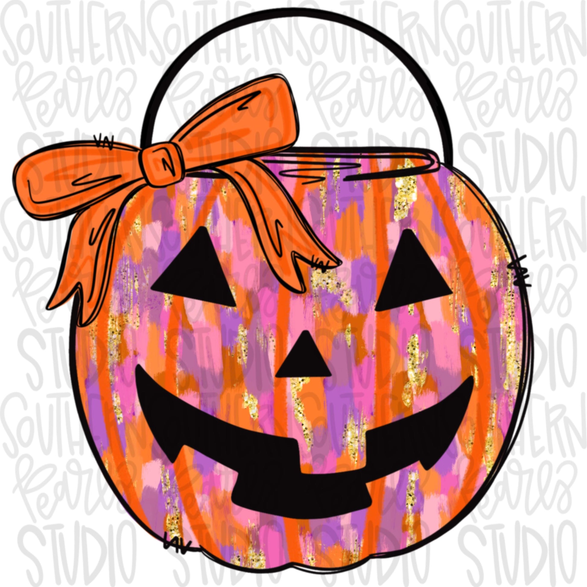 Halloween bucket orange brushstrokes with and without name patch| two files | Sublimation Design |Digital Download | Women’s, Kids Shirt PNG