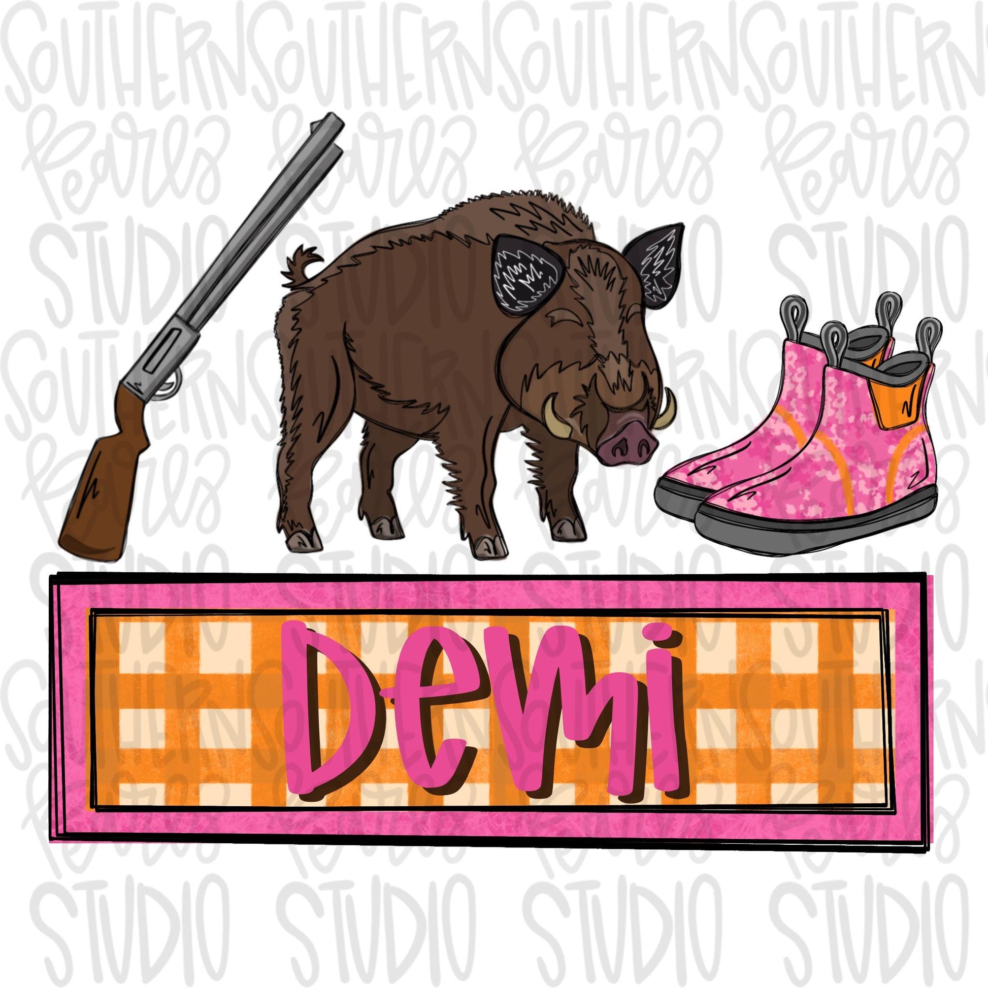 Hog hunting name plate girly | Sublimation Design | Digital Download | Women’s, Kids Shirt PNG