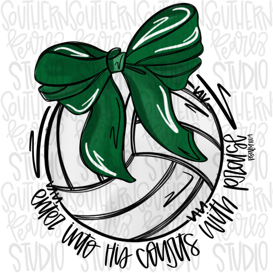 Enter his courts with praise volleyball with bow | green | Go Team | PNG | Sublimation | Design Download