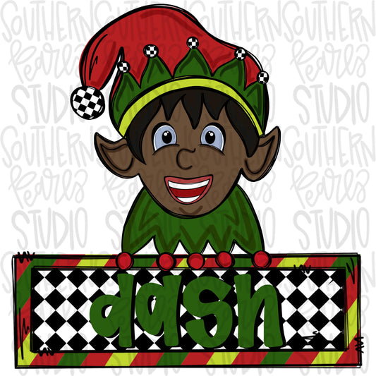 Santa’s helpers Elves boy black hair with name patch | Sublimation Design | Digital Download | Women’s, Kids Shirt PNG