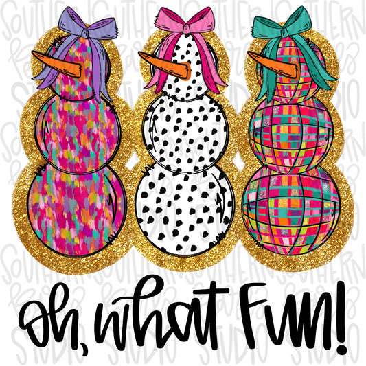 Snowmen women bright colors with bows oh what fun | Sublimation Design | Digital Download | Women’s, Kids Shirt PNG