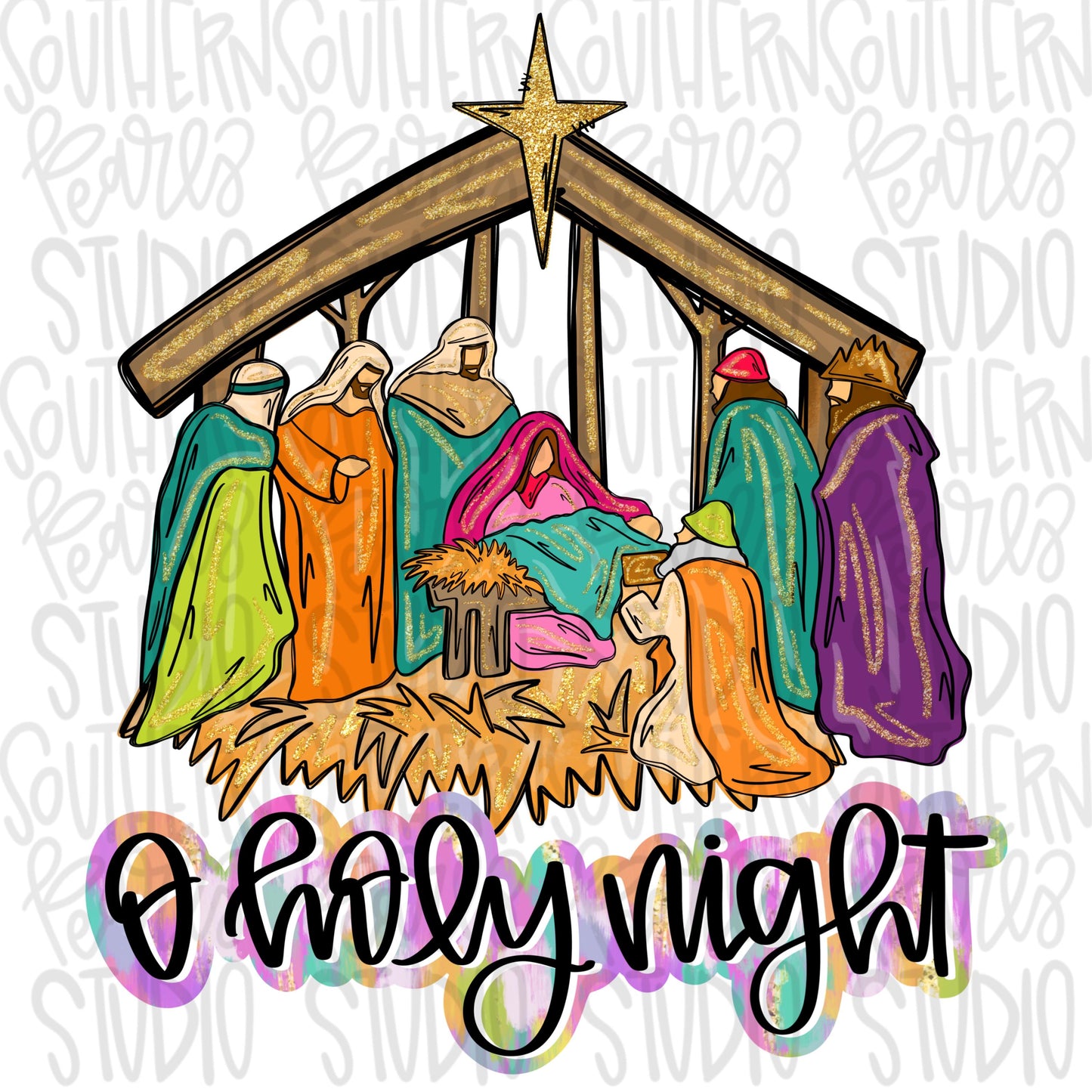 O Holy Night | Nativity bright colors | Sublimation Design | Digital Download | Women’s, Kids Shirt PNG