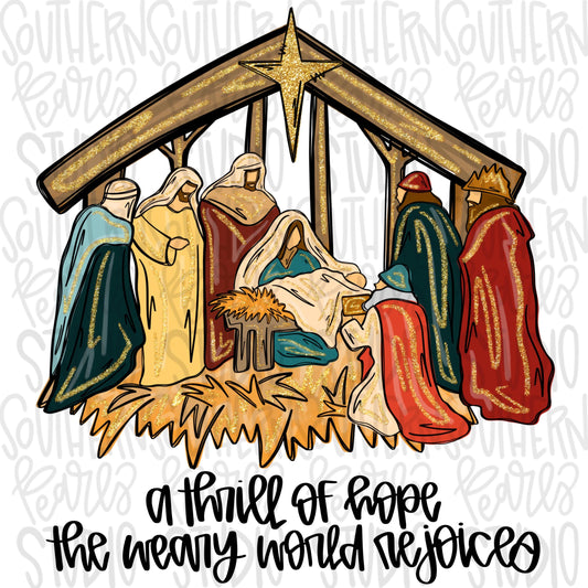 Nativity muted colors | a thrill of hope the weary world rejoices| Sublimation Design | Digital Download | Women’s, Kids Shirt PNG