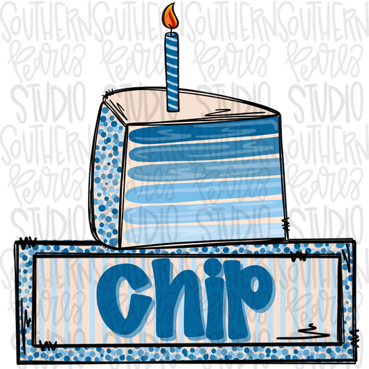 Birthday cake with candle and name patch | blues | Sublimation Design | Digital Download | Women’s Shirt | PNG design