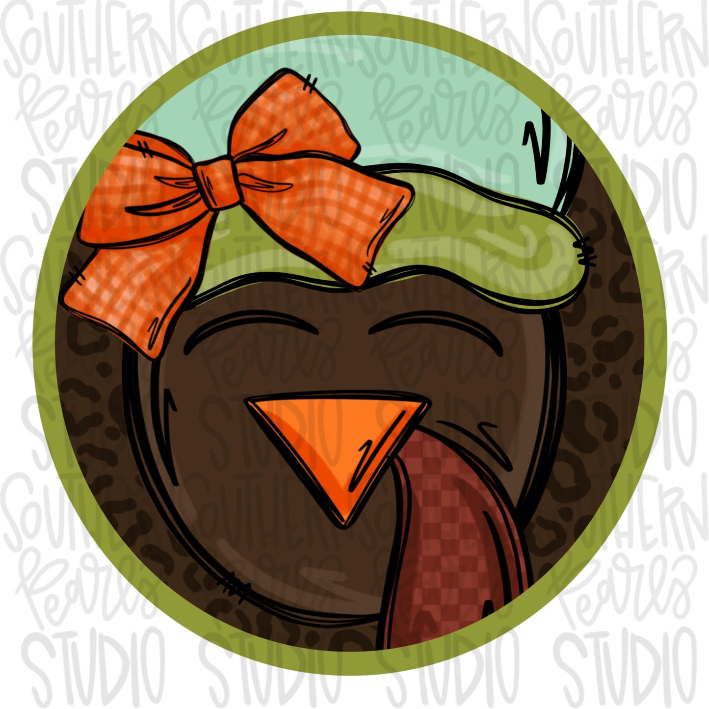 Turkey with pilgrim bonnet and bow in circle | Sublimation Design | Digital Download | Women’s, Kids Shirt PNG