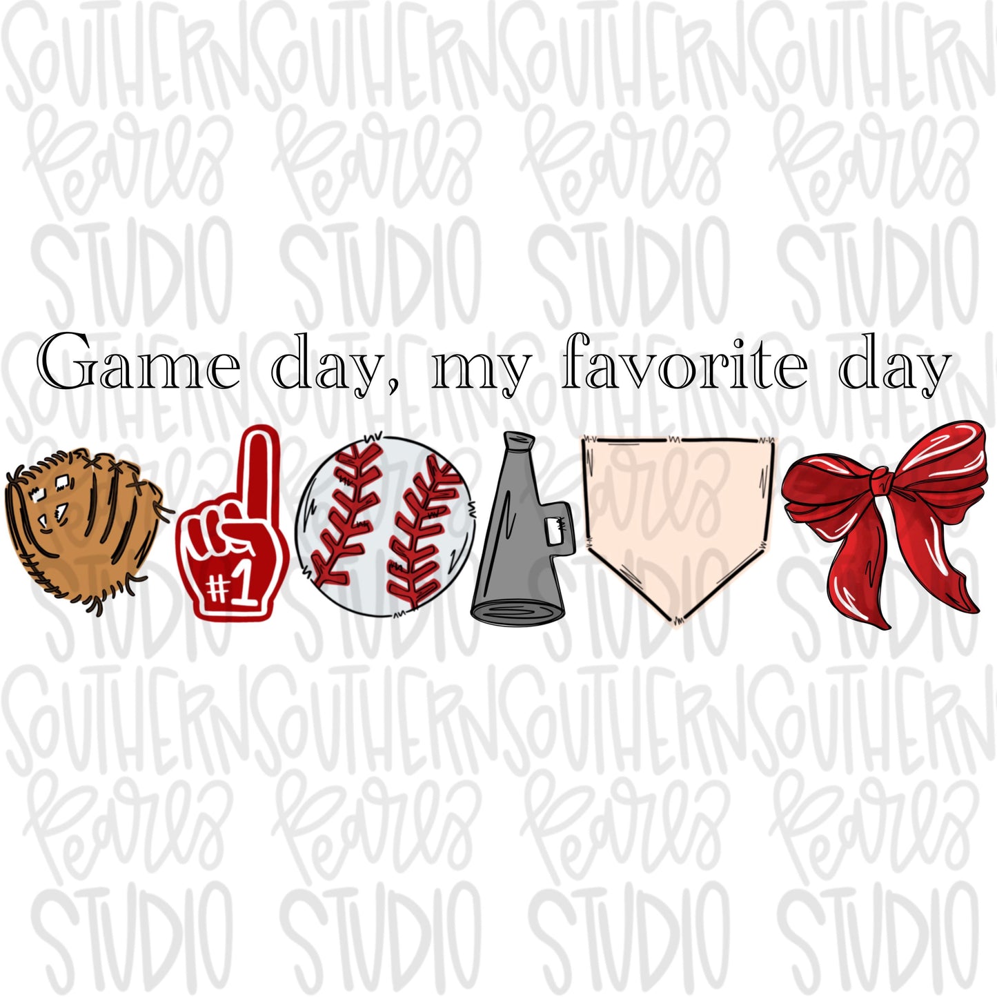 Game Day my favorite day | baseball and megaphone and base | red | Go Team | PNG | Sublimation | Design Download