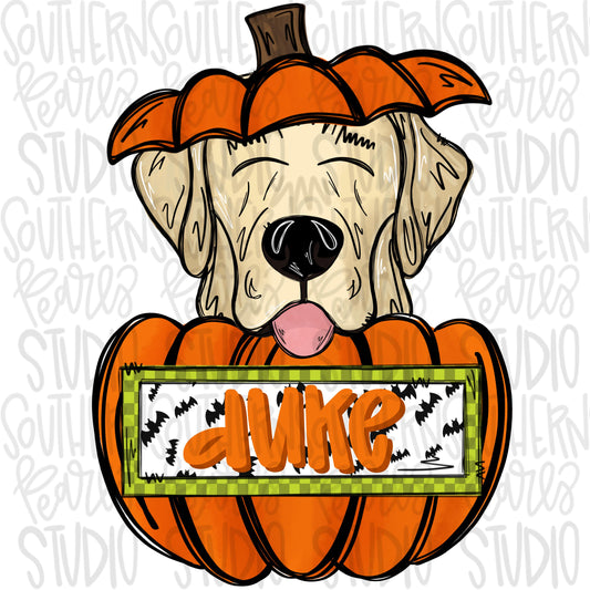 Lab in pumpkin with Name Patch | Sublimation Design | Digital Download | Women’s, Kids Shirt PNG