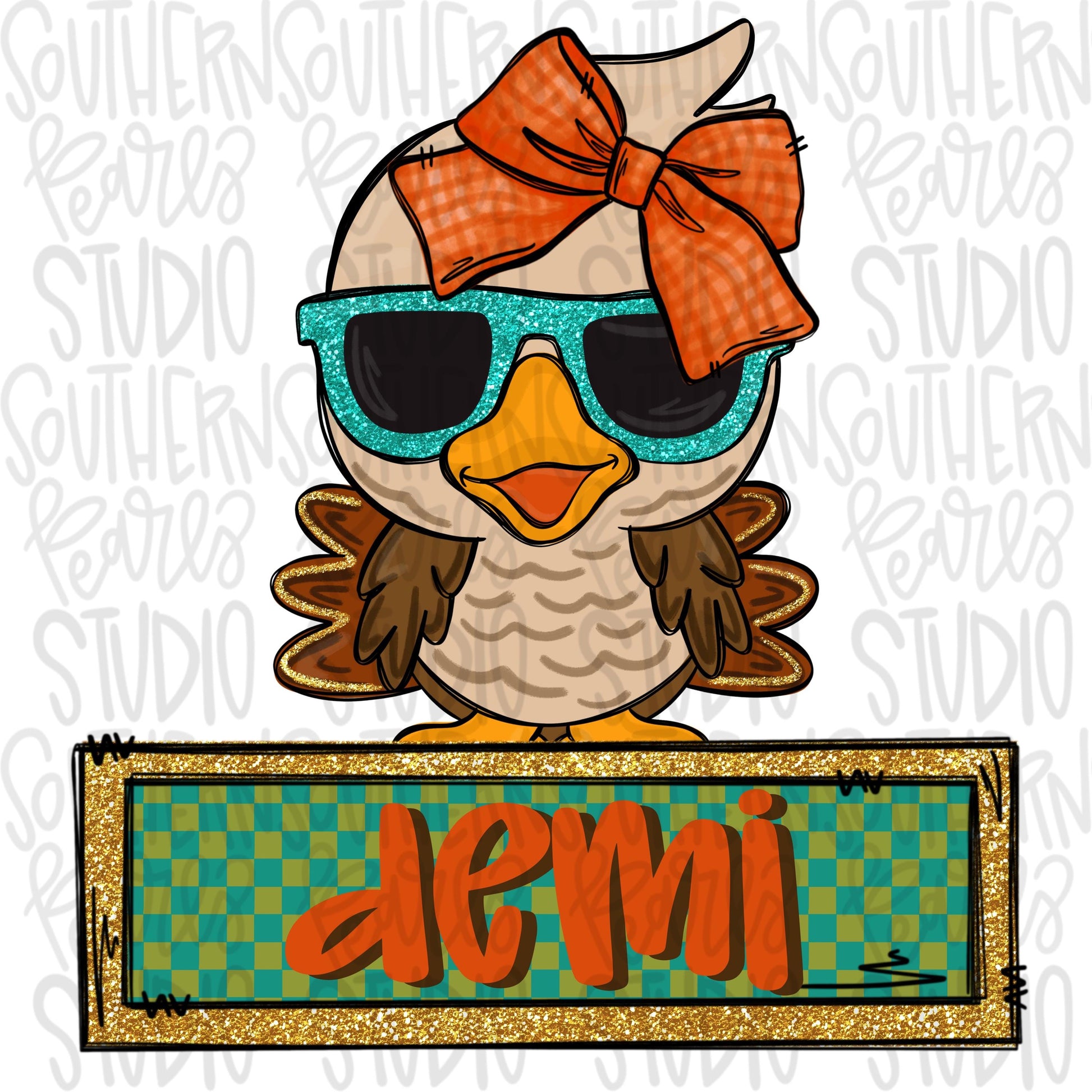 Turkey sunglasses and bow with Name Patch | Sublimation Design | Digital Download | Women’s, Kids Shirt PNG