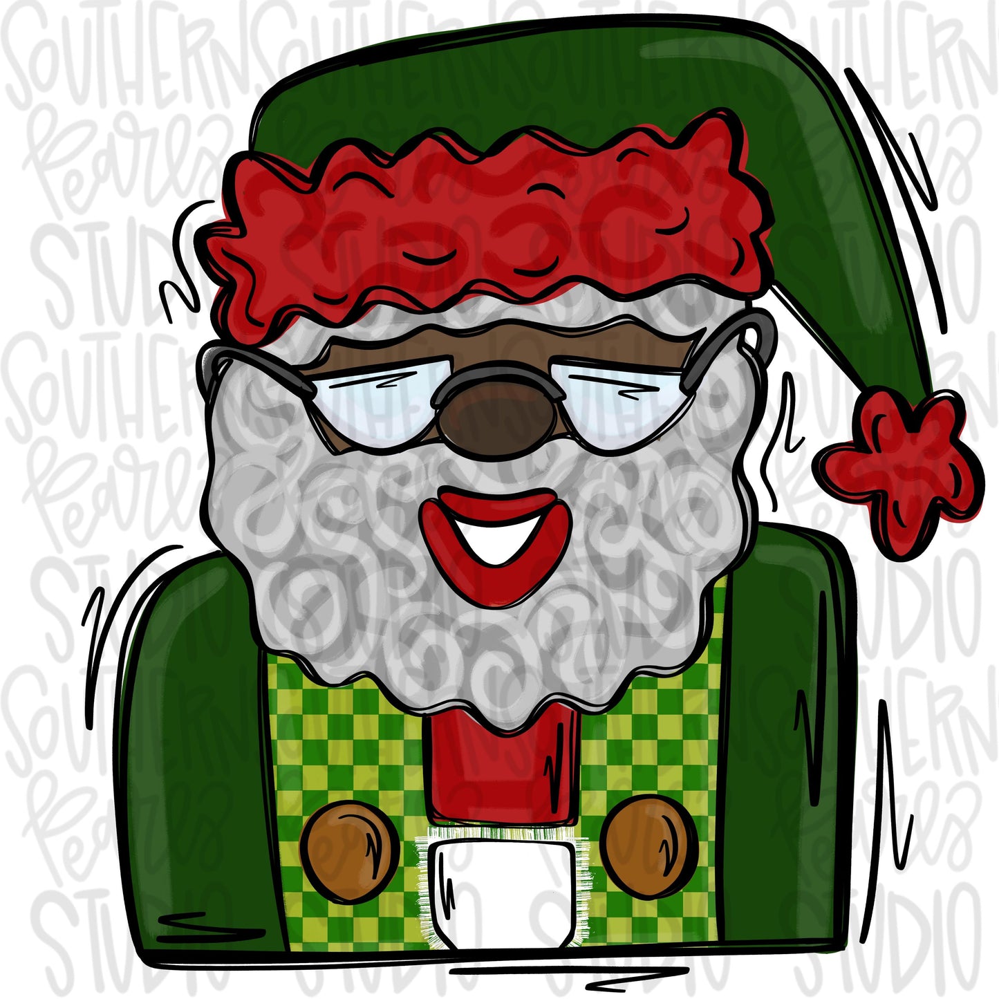 Dark Santa with Christmas colors with glasses | Sublimation Design | Digital Download | Women’s, Kids Shirt PNG