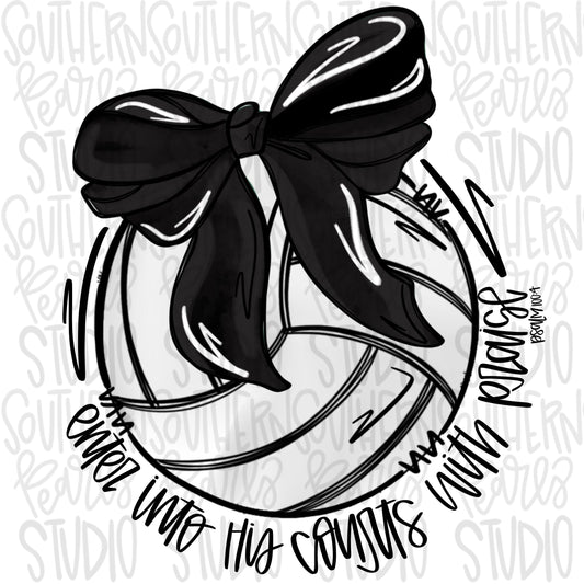 Enter his courts with praise volleyball with bow | black | Go Team | PNG | Sublimation | Design Download