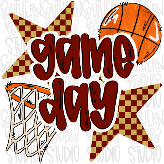 Game Day basketball | Crimson and Gold | Go Team | PNG | Sublimation | Design Download